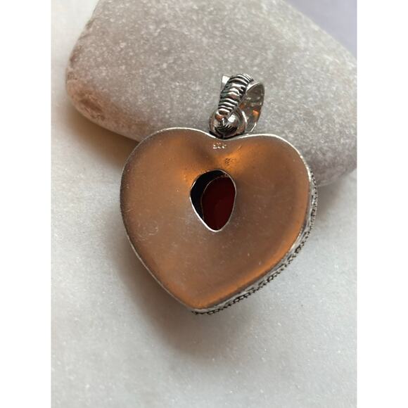 925 Silver Carnelian Heart Pendant - Picture 6 of 6